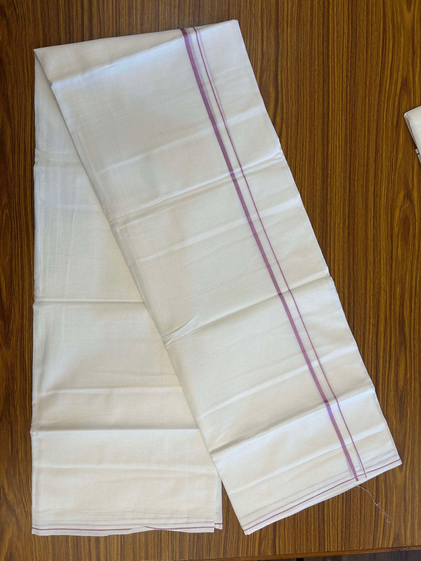 20% Discount ! Kaitharikada Balaramapuram 100% Cotton Pure White Double Mundu/Dothi - 100x80 - 0.4 cm Pink thin Kara 3.90 m (8 muzham) - 5 KK5301CKS
