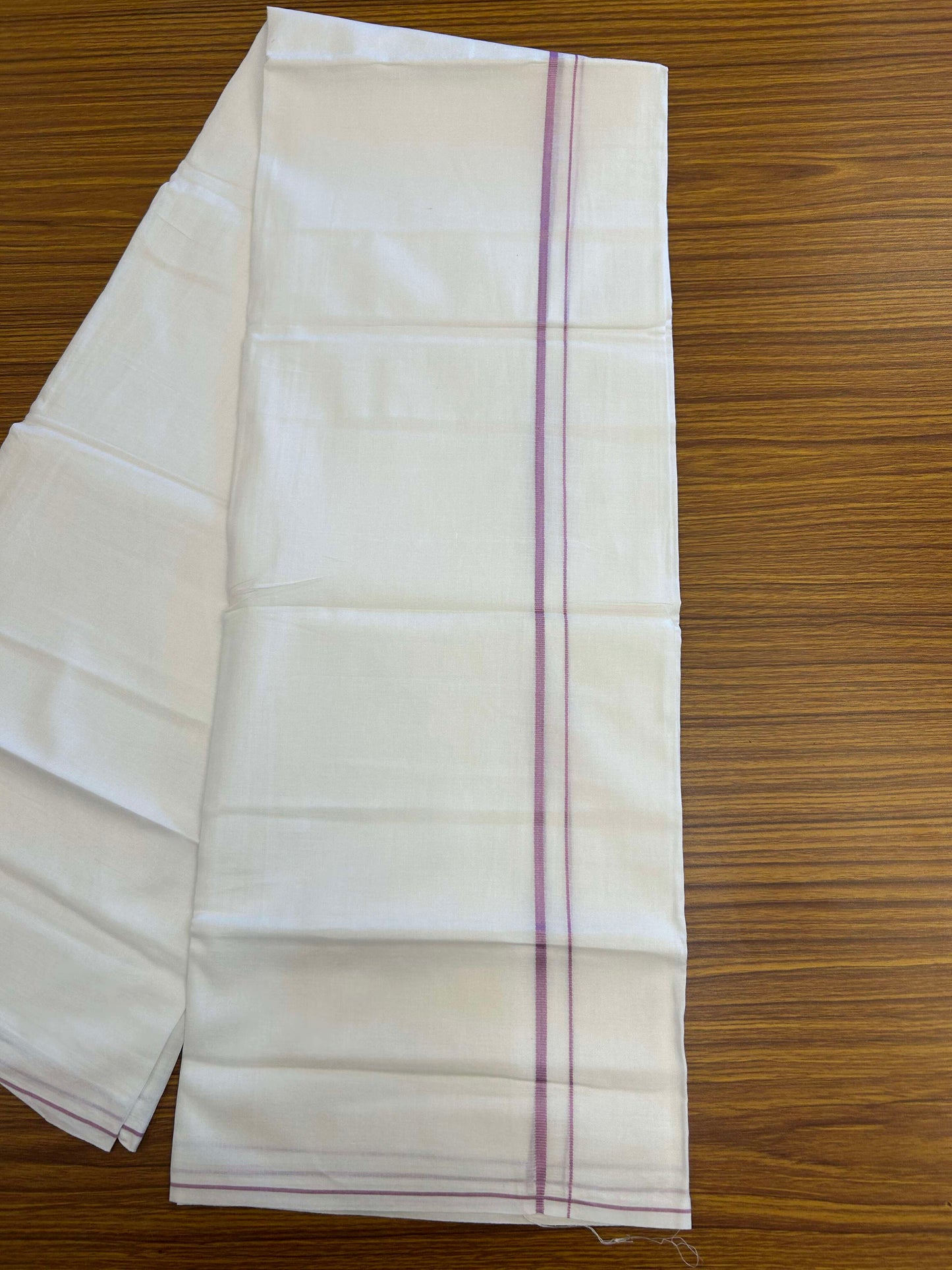 20% Discount ! Kaitharikada Balaramapuram 100% Cotton Pure White Double Mundu/Dothi - 100x80 - 0.4 cm Pink thin Kara 3.90 m (8 muzham) - 5 KK5301CKS