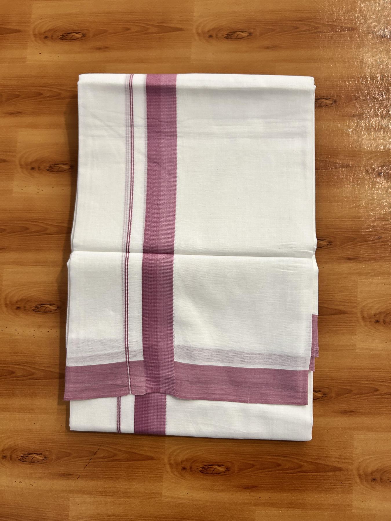 Pure White Double Mundu/Dhoti - 20% Discount ! Kaitharikada Pure Cotton - (60s) - 1.25 inch Lavander Pink Kara 3.80 mtr (8 muzham) - 39 KK5456 THI