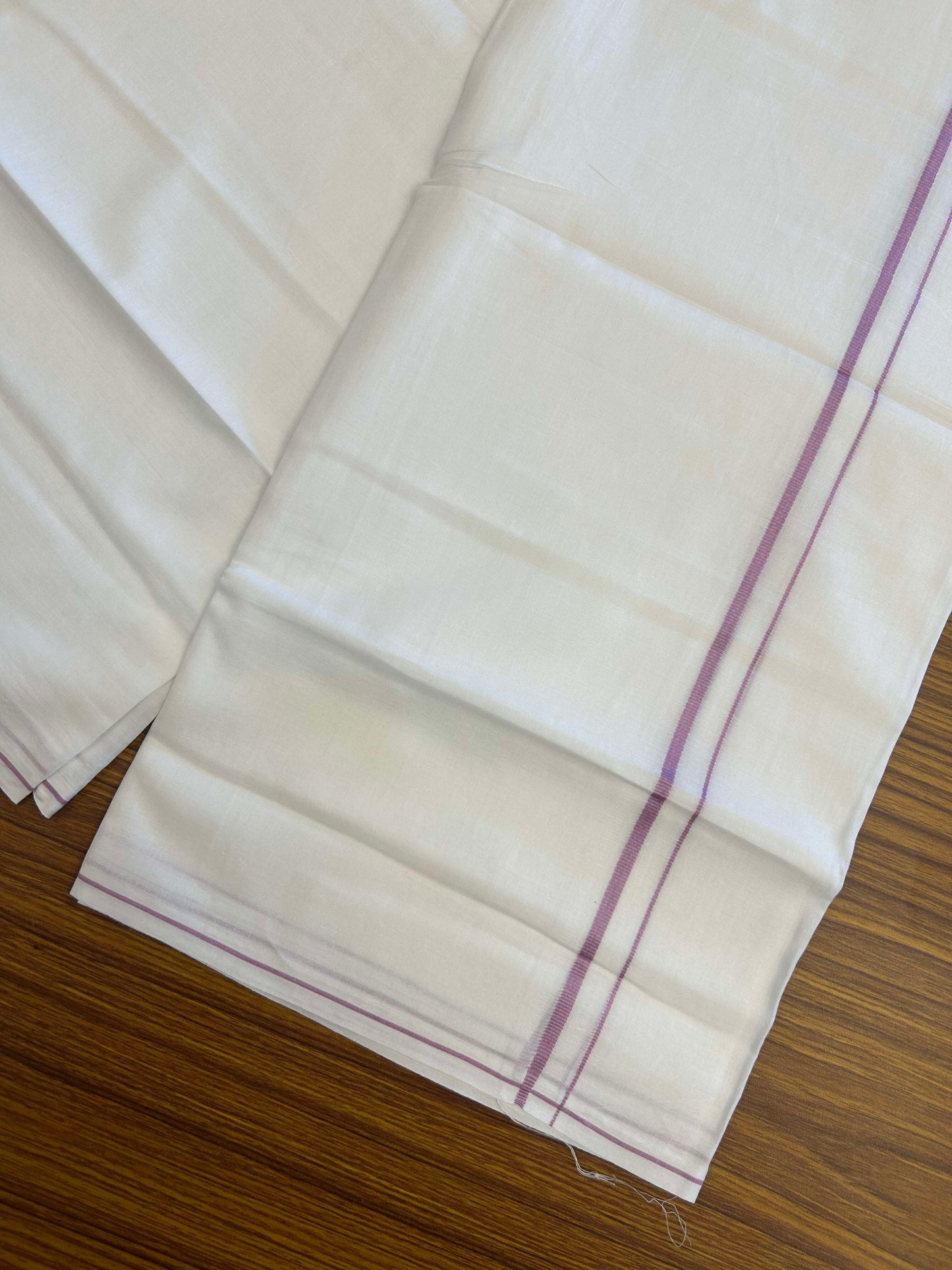 20% Discount ! Kaitharikada Balaramapuram 100% Cotton Pure White Double Mundu/Dothi - 100x80 - 0.4 cm Pink thin Kara 3.90 m (8 muzham) - 5 KK5301CKS