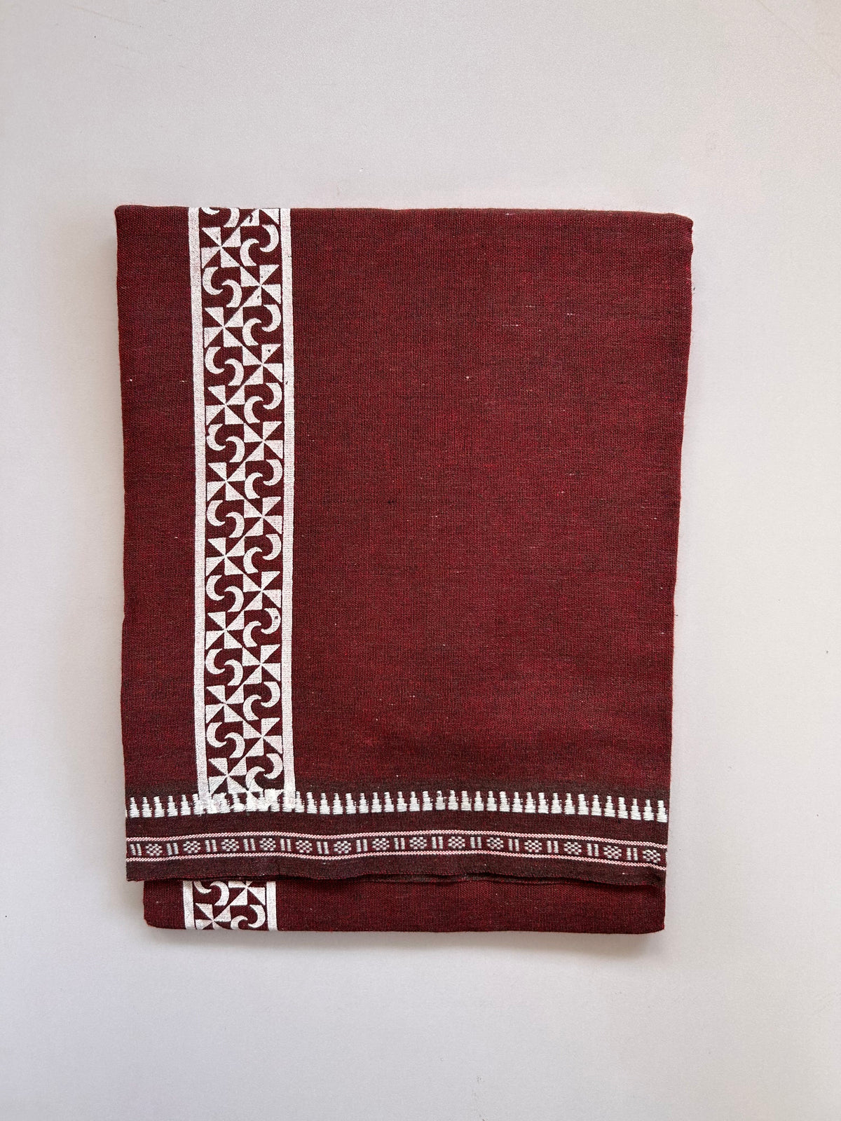 Single Kaily / Lungi - Kaitharikada - Mixed Cotton - 2/40s twisted - 2 inch White Printed Design Kara With Maroon & Black Colour Body (2 meter / 4 muzham) - 23 KK8089 SAT