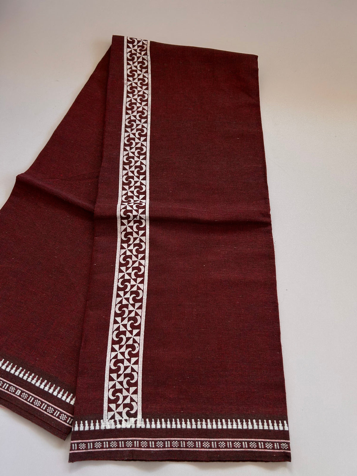 Single Kaily / Lungi - Kaitharikada - Mixed Cotton - 2/40s twisted - 2 inch White Printed Design Kara With Maroon & Black Colour Body (2 meter / 4 muzham) - 23 KK8089 SAT