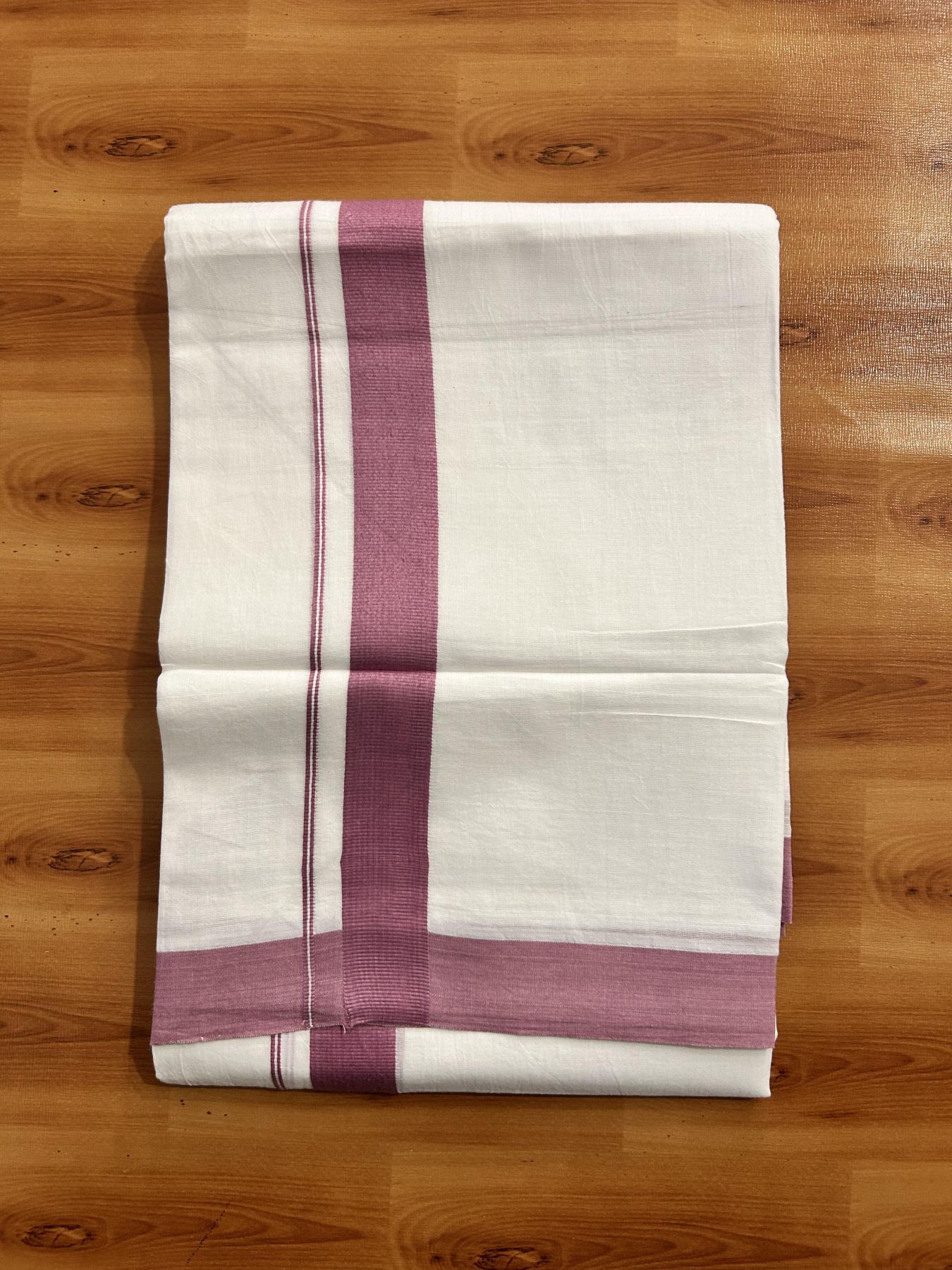 Pure White Double Mundu/Dhoti - 20% Discount ! Kaitharikada Pure Cotton - (60s) - 1.25 inch Lavender Pink Kara 3.80 mtr (8 muzham) - 34 KK5456 THI