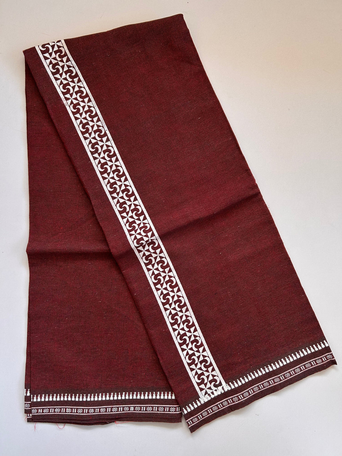 Single Kaily / Lungi - Kaitharikada - Mixed Cotton - 2/40s twisted - 2 inch White Printed Design Kara With Maroon & Black Colour Body (2 meter / 4 muzham) - 23 KK8089 SAT