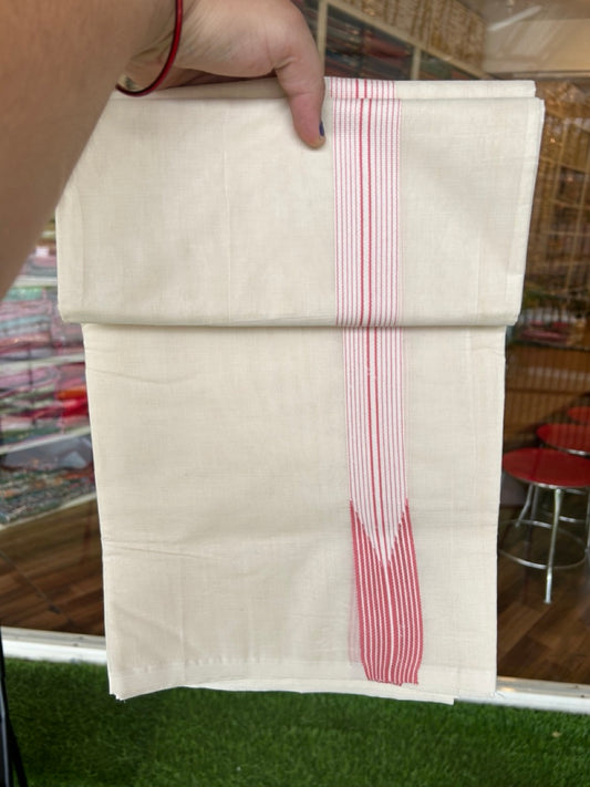 20%OFFER! KaithariKada Balaramapuram 100% Cotton Double OFF WHITE - (Unbleached) Mundu/Dhoti-100x100 - 1.5 inch  12 LINE Puliyilakkara Peach Chutty Kara- 9KK5187ASH