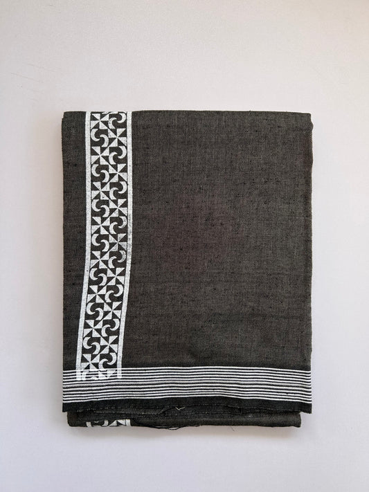 Single Kaily / Lungi - Kaitharikada - Mixed Cotton - 2/40s twisted - 2 inch White Printed Design Kara With Green & Black Colour Body (2 meter / 4 muzham) - 27 KK8090 SAT