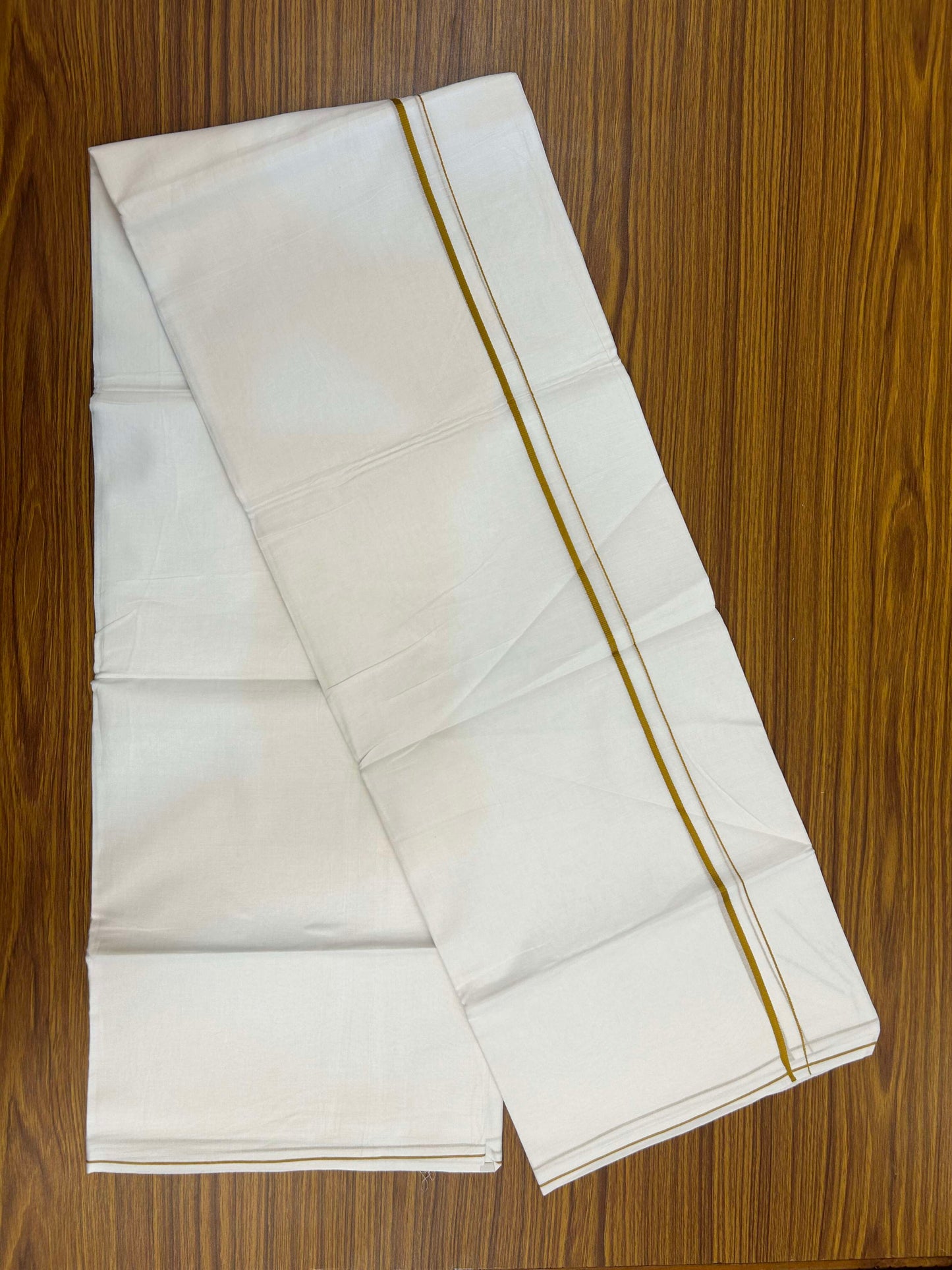 20% Discount ! Kaitharikada Balaramapuram 100% Cotton Pure White Double Mundu/Dothi - 100x80 - 0.4 cm Mustard Yellow thin Kara 3.90 m (8 muzham) - 10 KK5301CKS