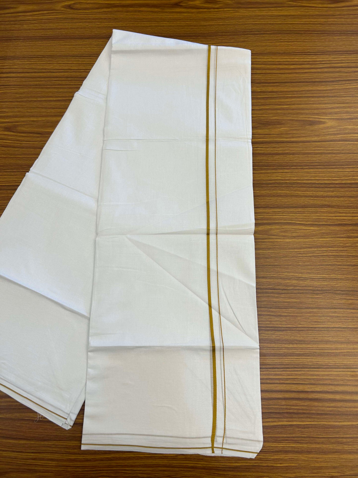 20% Discount ! Kaitharikada Balaramapuram 100% Cotton Pure White Double Mundu/Dothi - 100x80 - 0.4 cm Mustard Yellow thin Kara 3.90 m (8 muzham) - 10 KK5301CKS