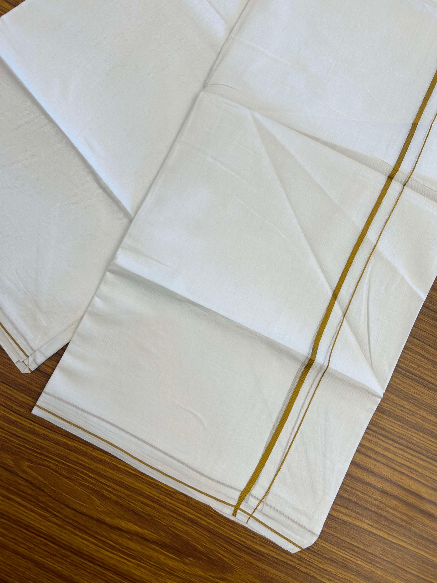 20% Discount ! Kaitharikada Balaramapuram 100% Cotton Pure White Double Mundu/Dothi - 100x80 - 0.4 cm Mustard Yellow thin Kara 3.90 m (8 muzham) - 10 KK5301CKS