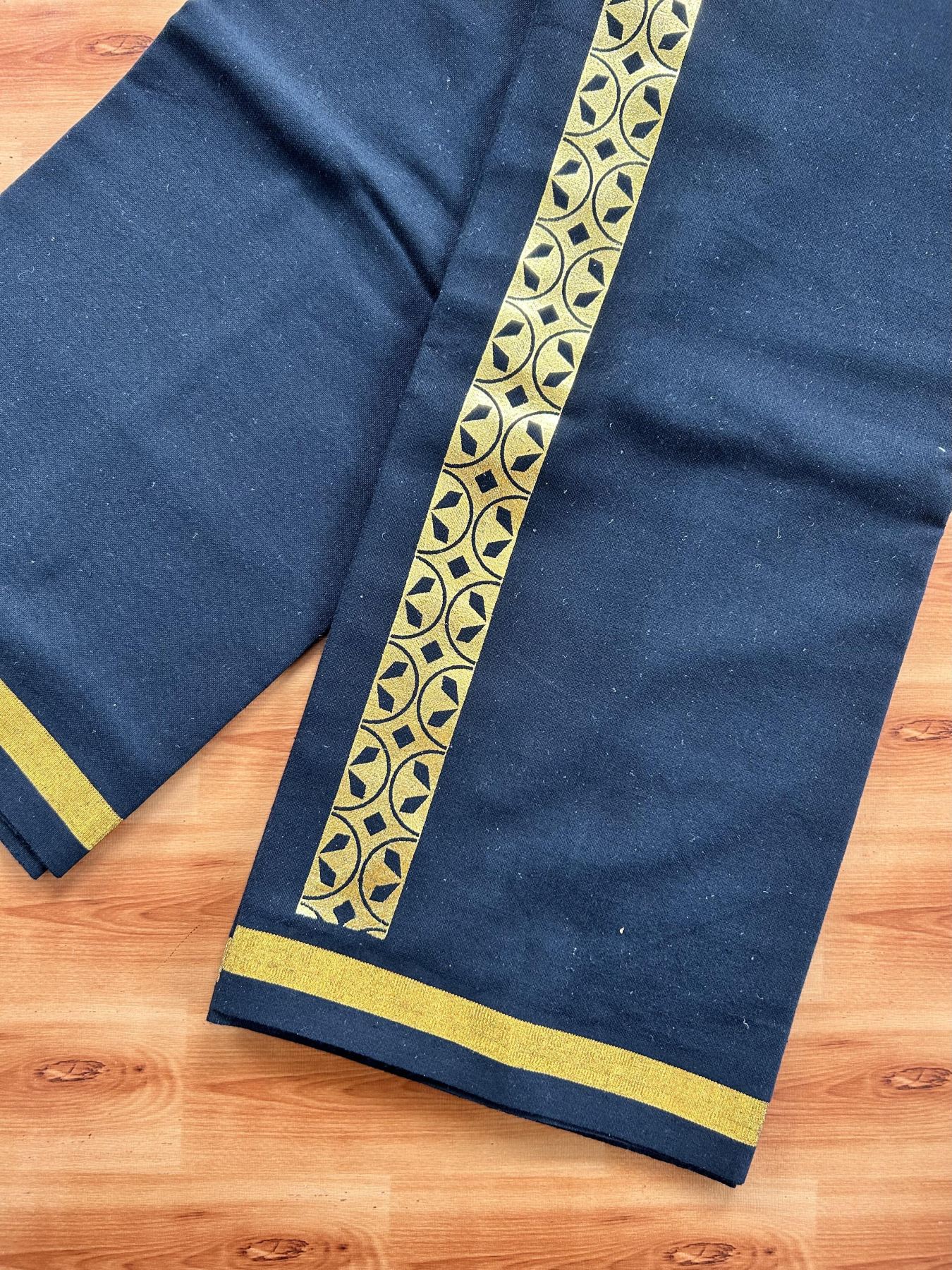 Kaitharikada - Single Kaily / Lungi - Mixed Cotton - 40s twisted - 1.5 inch  Dark Gold Kasav Printed Design kara with Black colour body (2 meter / 4 muzham) - 14 KK8058 GAN