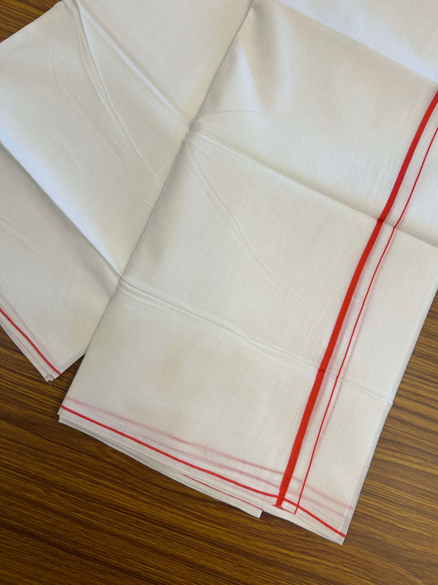 20% Discount ! Kaitharikada Balaramapuram 100% Cotton Pure White Double Mundu/Dothi - 100x80 - 0.4 cm Red thin Kara 3.90 m (8 muzham) - 14 KK5301CKS