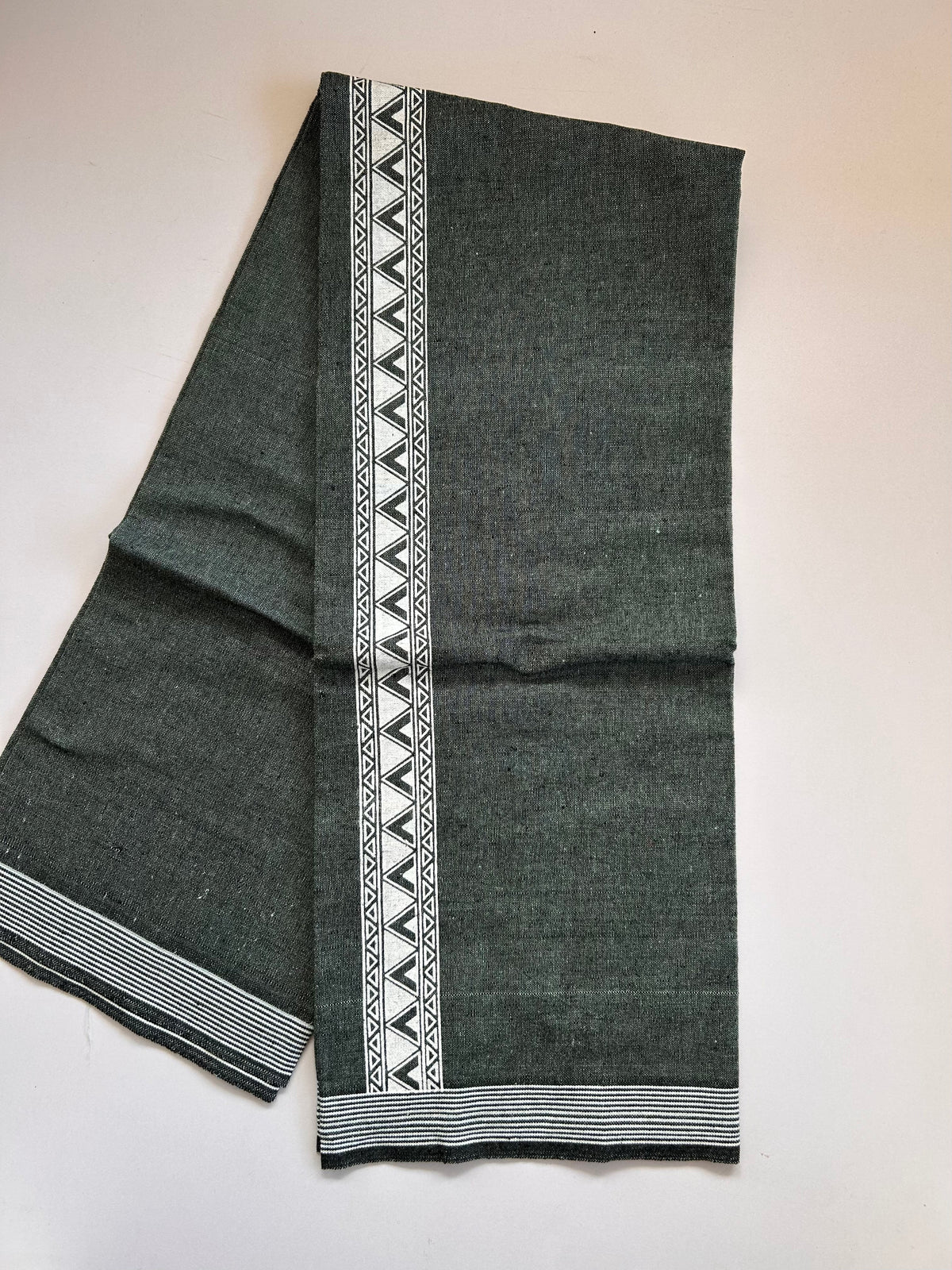 Single Kaily / Lungi - Kaitharikada - Mixed Cotton - 2/40s twisted - 2 inch White Printed Design Kara Aqua Green & Black Colour Body (2 meter / 4 muzham) - 31 KK8089 SAT
