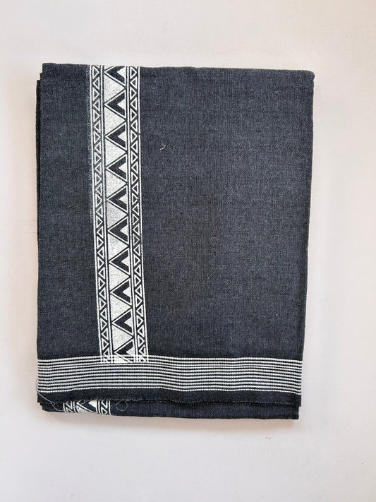 Single Kaily / Lungi - Kaitharikada - Mixed Cotton - 2/40s twisted - 2 inch White Printed Design Kara With Blue & Black Colour Body (2 meter / 4 muzham) - 28 KK8090 SAT