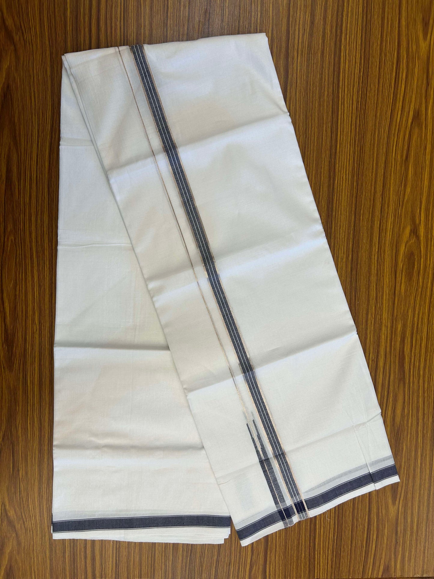 20% Discount!! Kaitharikada Balaramapuram 100% Pure Cotton Pure White Double Mundu/Dothi - 100x80 - 1.5 cm Blue & Silver Kasav Puliyilakkara One Side Chutty Kara 3.90 m (8 muzham) - 23 KK5310 CKS