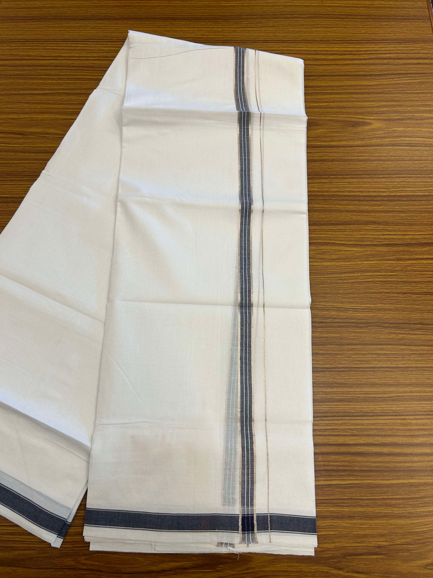 20% Discount!! Kaitharikada Balaramapuram 100% Pure Cotton Pure White Double Mundu/Dothi - 100x80 - 1.5 cm Blue & Silver Kasav Puliyilakkara One Side Chutty Kara 3.90 m (8 muzham) - 23 KK5310 CKS