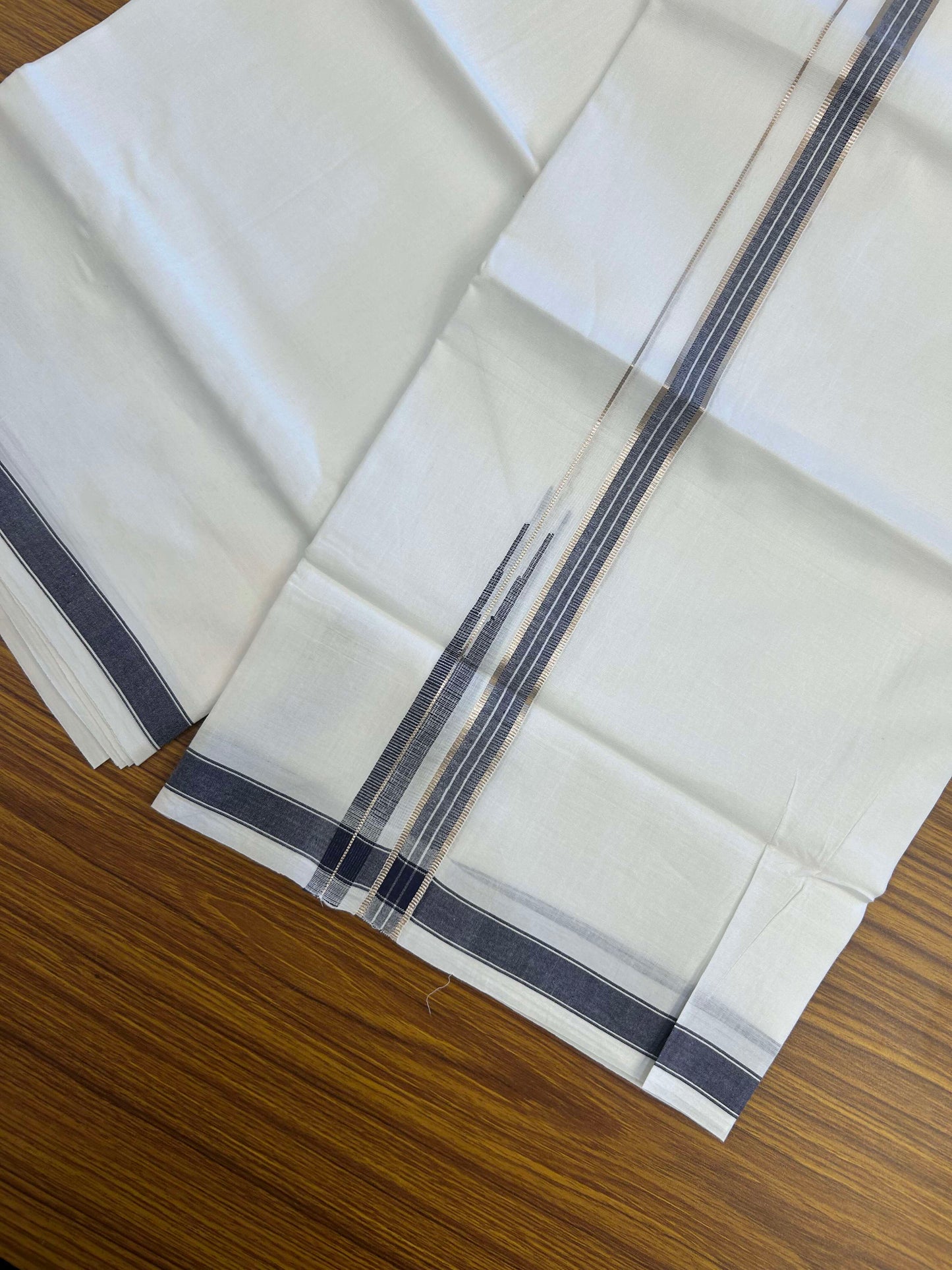 20% Discount!! Kaitharikada Balaramapuram 100% Pure Cotton Pure White Double Mundu/Dothi - 100x80 - 1.5 cm Blue & Silver Kasav Puliyilakkara One Side Chutty Kara 3.90 m (8 muzham) - 23 KK5310 CKS