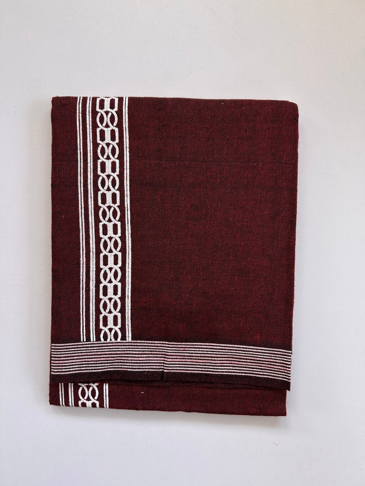 Single Kaily / Lungi - Kaitharikada - Mixed Cotton - 2/40s twisted - 2 inch White Printed Design Kara With Maroon & Black Colour Body (2 meter / 4 muzham) - 9 KK8089 SAT