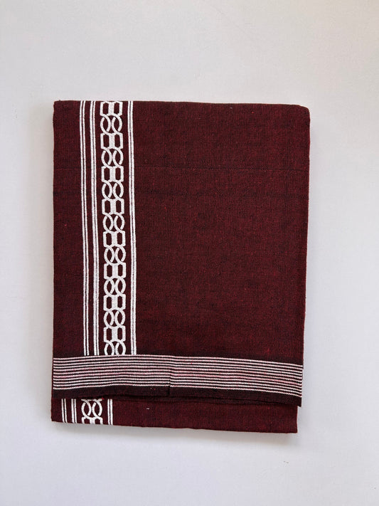 Single Kaily / Lungi - Kaitharikada - Mixed Cotton - 2/40s twisted - 2 inch White Printed Design Kara With Maroon & Black Colour Body (2 meter / 4 muzham) - 9 KK8090 SAT