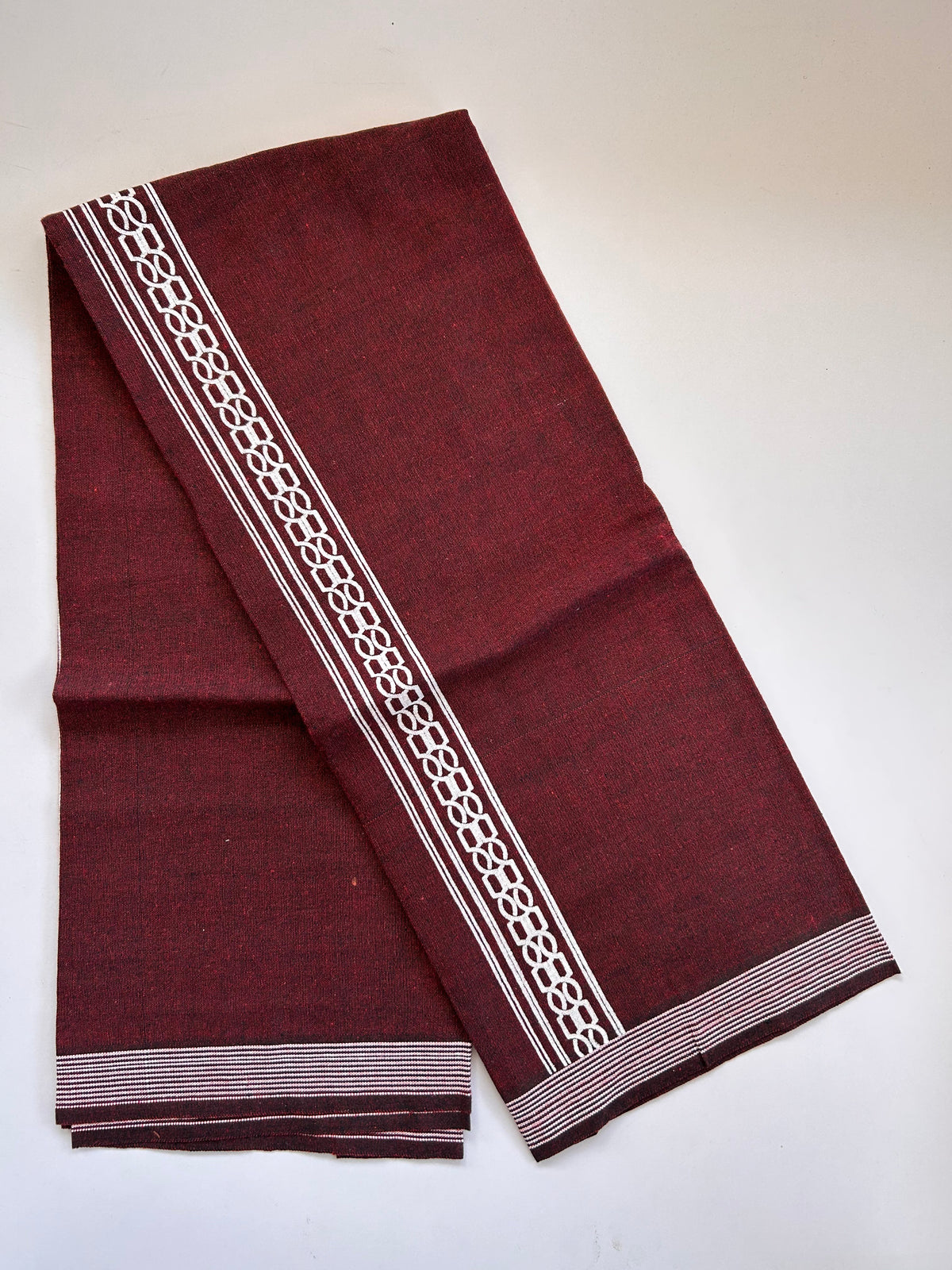 Single Kaily / Lungi - Kaitharikada - Mixed Cotton - 2/40s twisted - 2 inch White Printed Design Kara With Maroon & Black Colour Body (2 meter / 4 muzham) - 9 KK8089 SAT