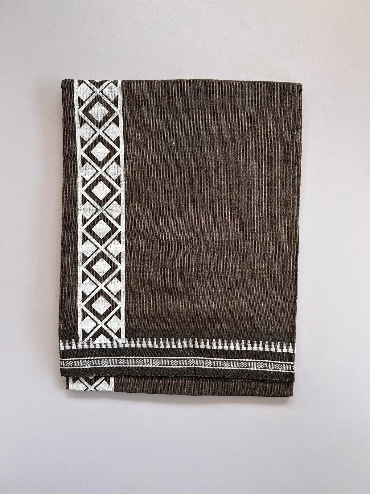 Single Kaily / Lungi - Kaitharikada - Mixed Cotton - 2/40s twisted - 2 inch White Printed Design Kara With Cream & Black Colour Body (2 meter / 4 muzham) - 15 KK8089 SAT