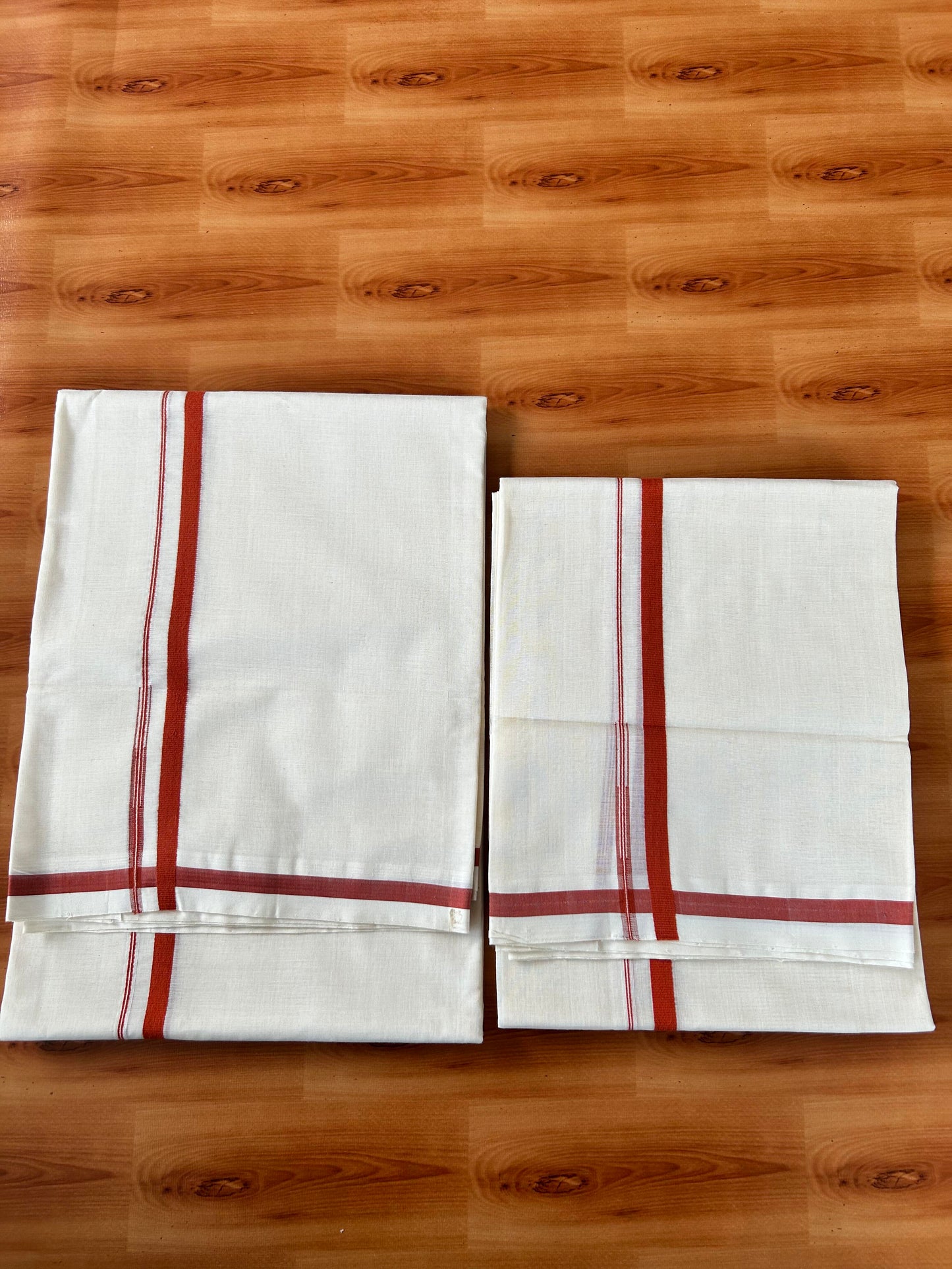 Off White Single Set Mundu 25% Discount !! KaithariKada Handloom Millpaav  Balaramapuram - 100% Pure Cotton - 80X90 - 1 cm Puliyilakkara Brick Orange Chutty Kara - Mundu 2 mtr & Neriyath 2.60 mtr - 1 KK5458 SOM