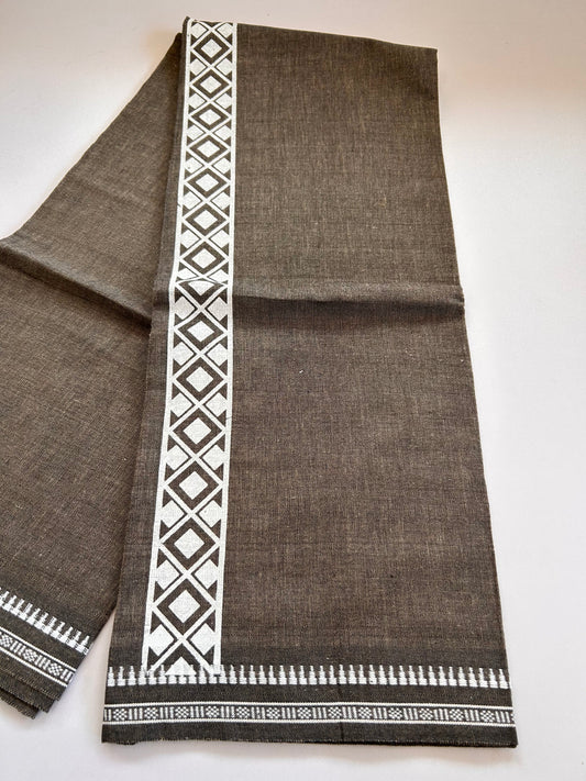 Single Kaily / Lungi - Kaitharikada - Mixed Cotton - 2/40s twisted - 2 inch White Printed Design Kara With Cream & Black Colour Body (2 meter / 4 muzham) - 15 KK8089 SAT