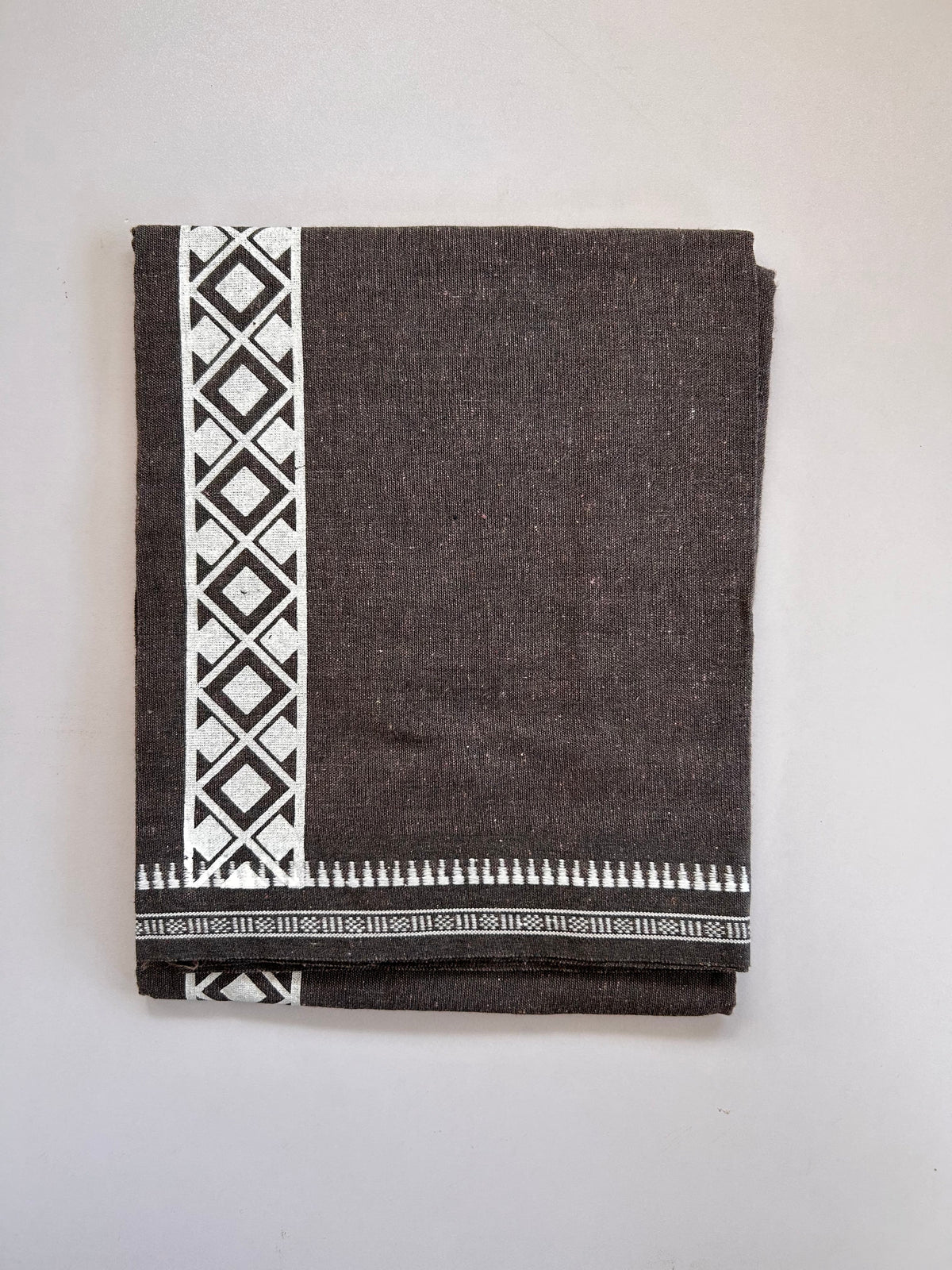 Single Kaily / Lungi - Kaitharikada - Mixed Cotton - 2/40s twisted - 2 inch White Printed Design Kara With Pestel Brown & Black Colour Body (2 meter / 4 muzham) - 14 KK8089 SAT