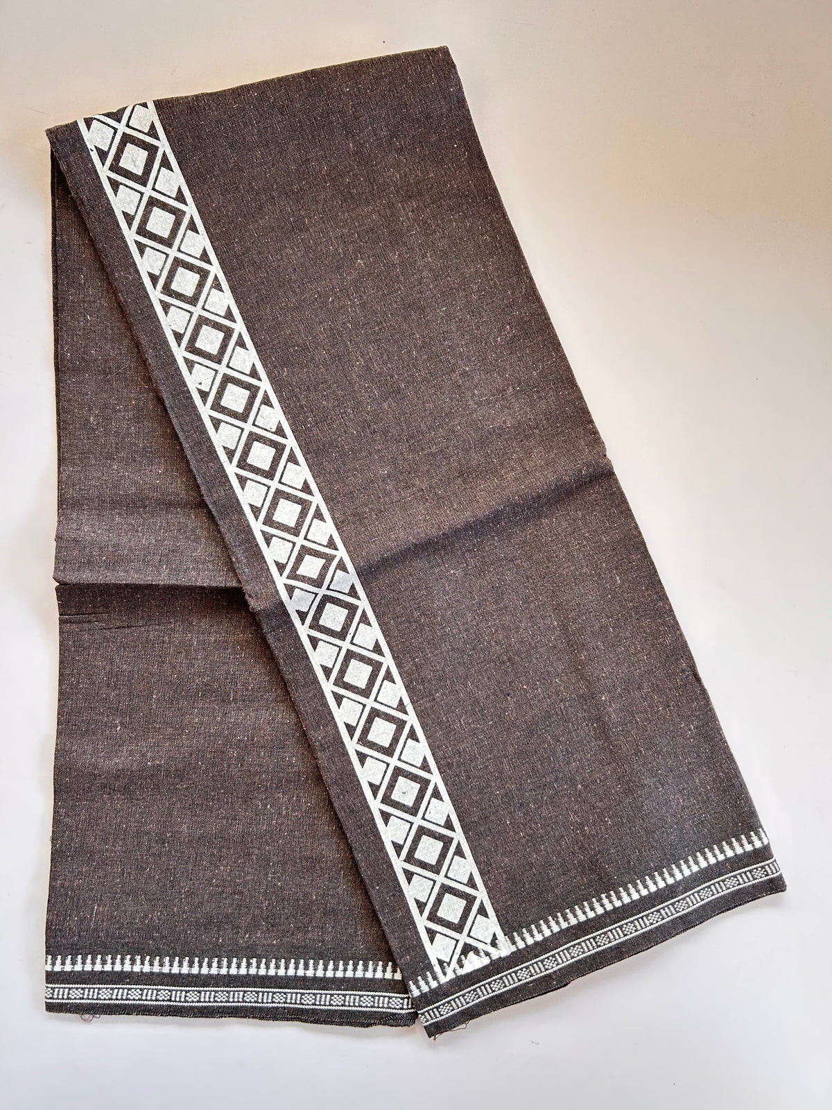 Single Kaily / Lungi - Kaitharikada - Mixed Cotton - 2/40s twisted - 2 inch White Printed Design Kara With Pestel Brown & Black Colour Body (2 meter / 4 muzham) - 14 KK8089 SAT