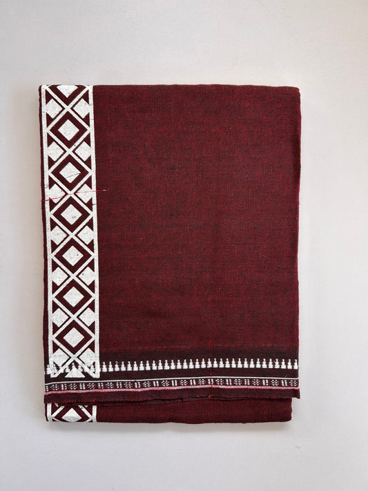 Single Kaily / Lungi - Kaitharikada - Mixed Cotton - 2/40s twisted - 2 inch White Printed Design Kara With Maroon & Black Colour Body (2 meter / 4 muzham) - 13 KK8089 SAT