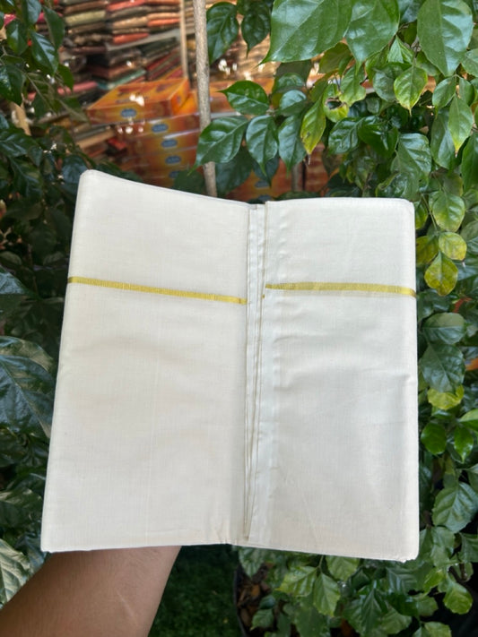 20% Discount !! KaithariKada Balaramapuram 100% Cotton Double Off white - (Unbleached) Mundu/Dhoti-100x100 - 0.25 inch Kasavu  Kara - 12 KK5268 ASH