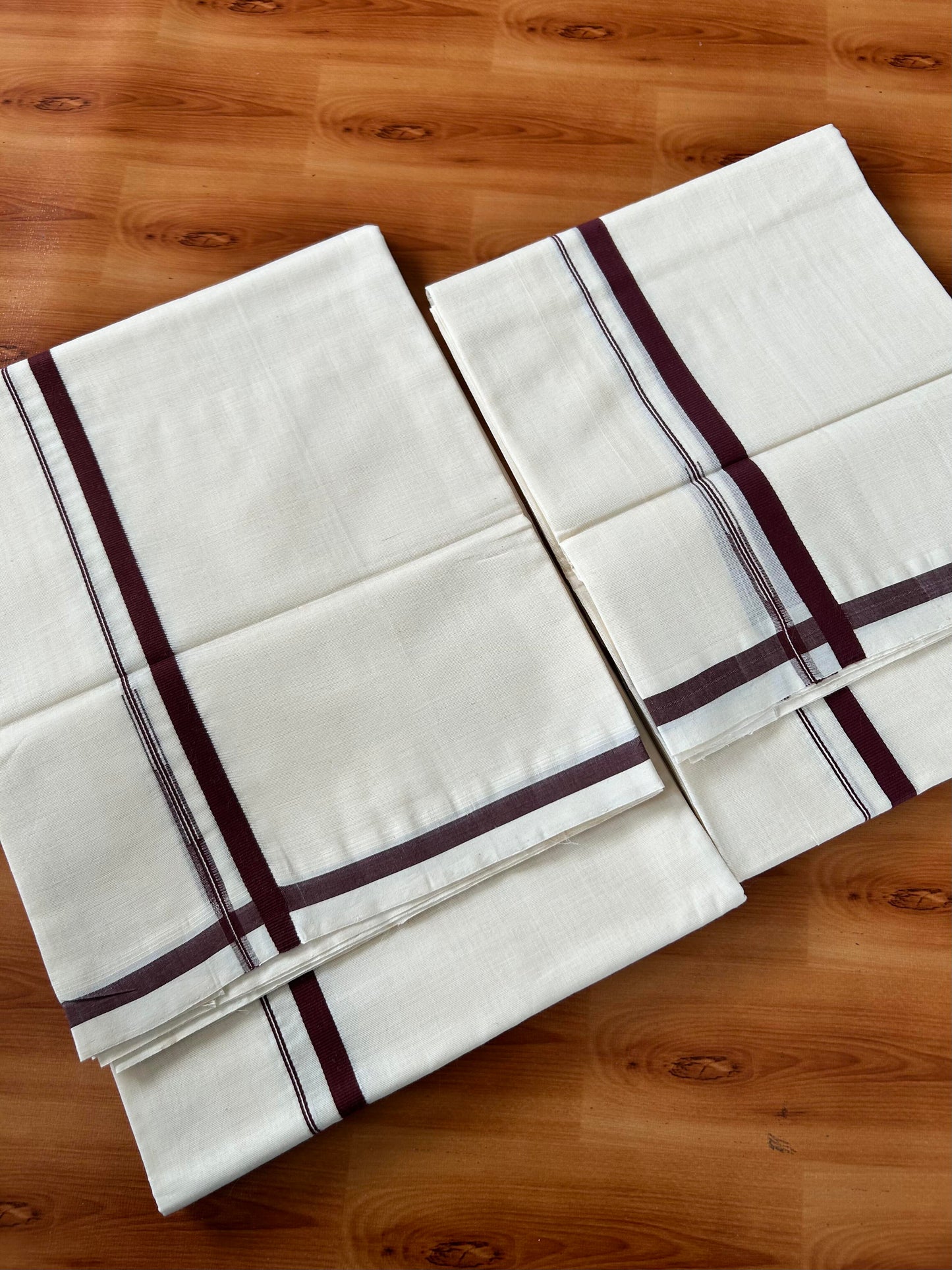 Off White Single Set Mundu 25% Discount !! KaithariKada Handloom Millpaav Balaramapuram - 100% Pure Cotton - 80X90 - 1 cm Puliyilakkara Brown Chutty Kara - Mundu 2 mtr & Neriyath 2.70 & 2.73 mtr - 3 KK5458 SOM