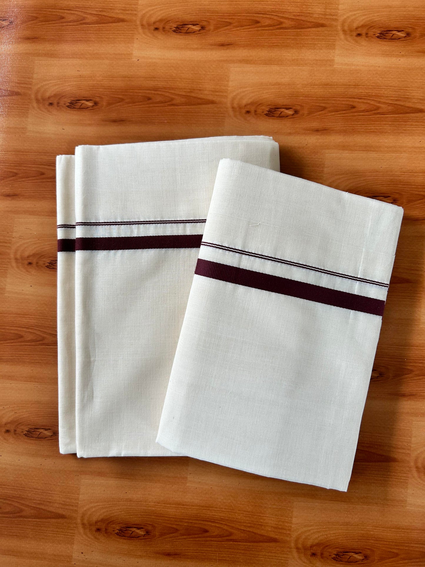 Off White Single Set Mundu 25% Discount !! KaithariKada Handloom Millpaav Balaramapuram - 100% Pure Cotton - 80X90 - 1 cm Puliyilakkara Brown Chutty Kara - Mundu 2 mtr & Neriyath 2.70 & 2.73 mtr - 3 KK5458 SOM