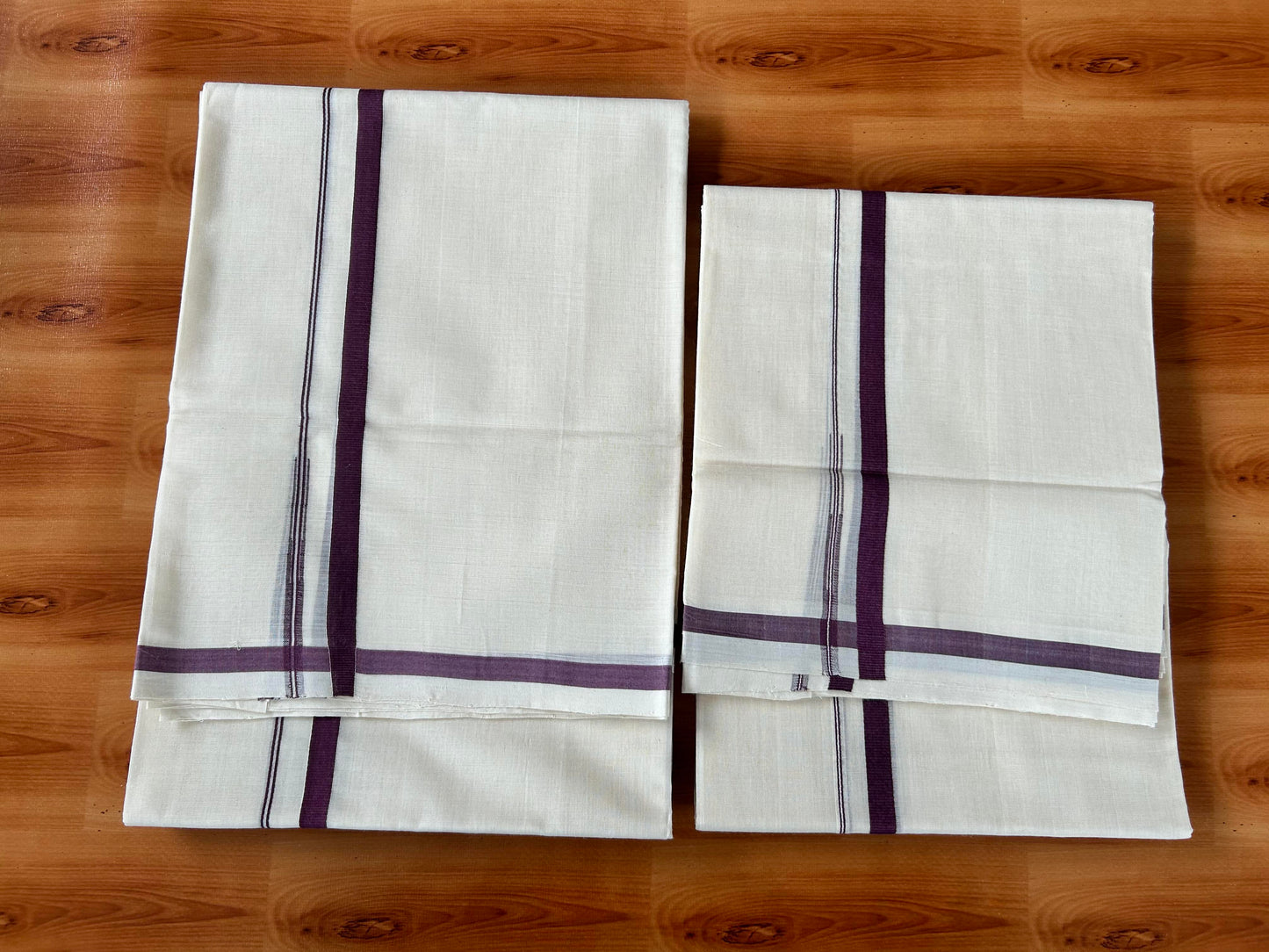 Off White Single Set Mundu 25% Discount !! KaithariKada Handloom Millpaav Balaramapuram - 100% Pure Cotton - 80X90 - 1 cm Puliyilakkara Purple Chutty Kara - Mundu 2 mtr & Neriyath 2.60 mtr - 5 KK5458 SOM