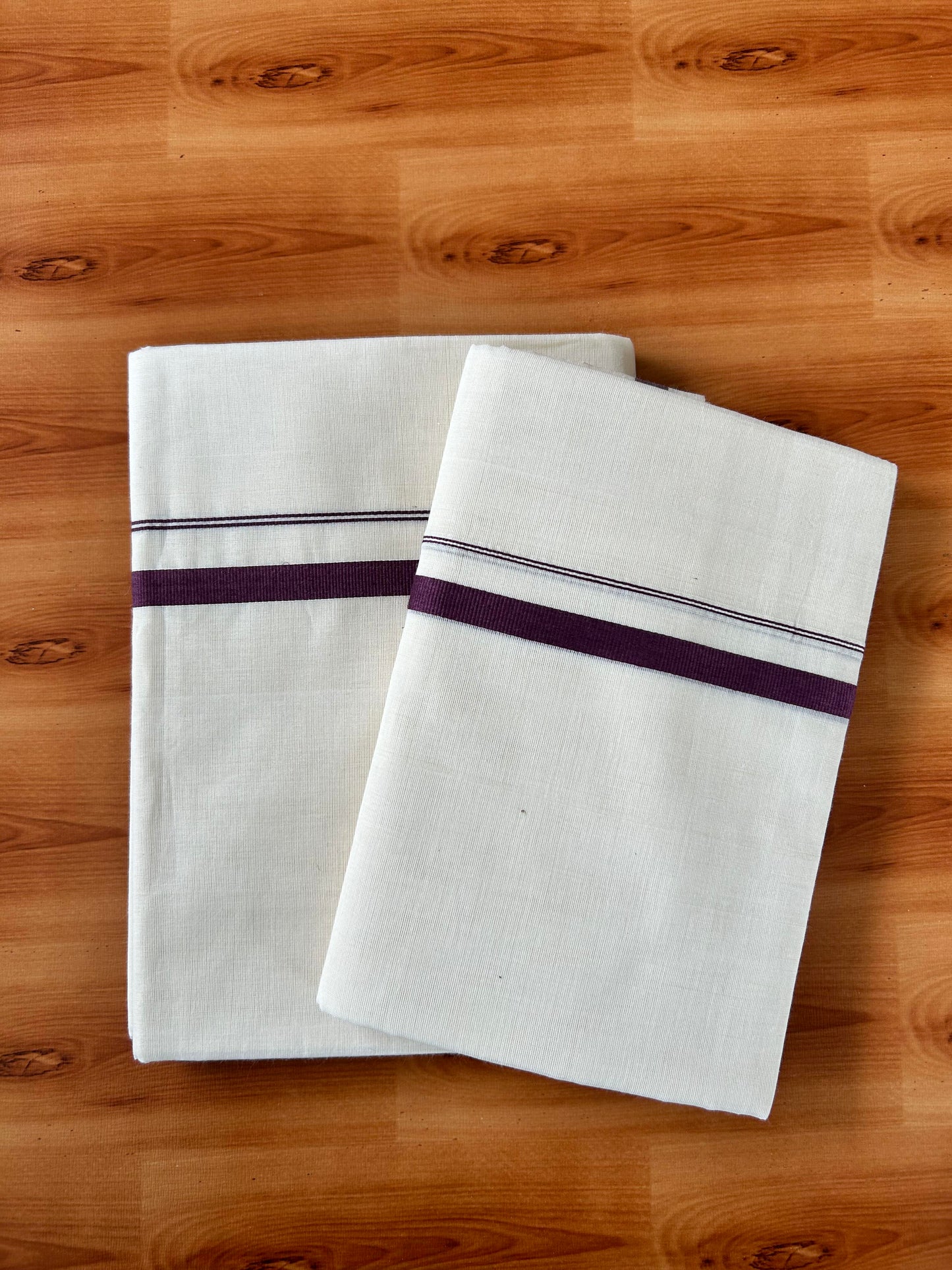 Off White Single Set Mundu 25% Discount !! KaithariKada Handloom Millpaav Balaramapuram - 100% Pure Cotton - 80X90 - 1 cm Puliyilakkara Purple Chutty Kara - Mundu 2 mtr & Neriyath 2.60 mtr - 5 KK5458 SOM