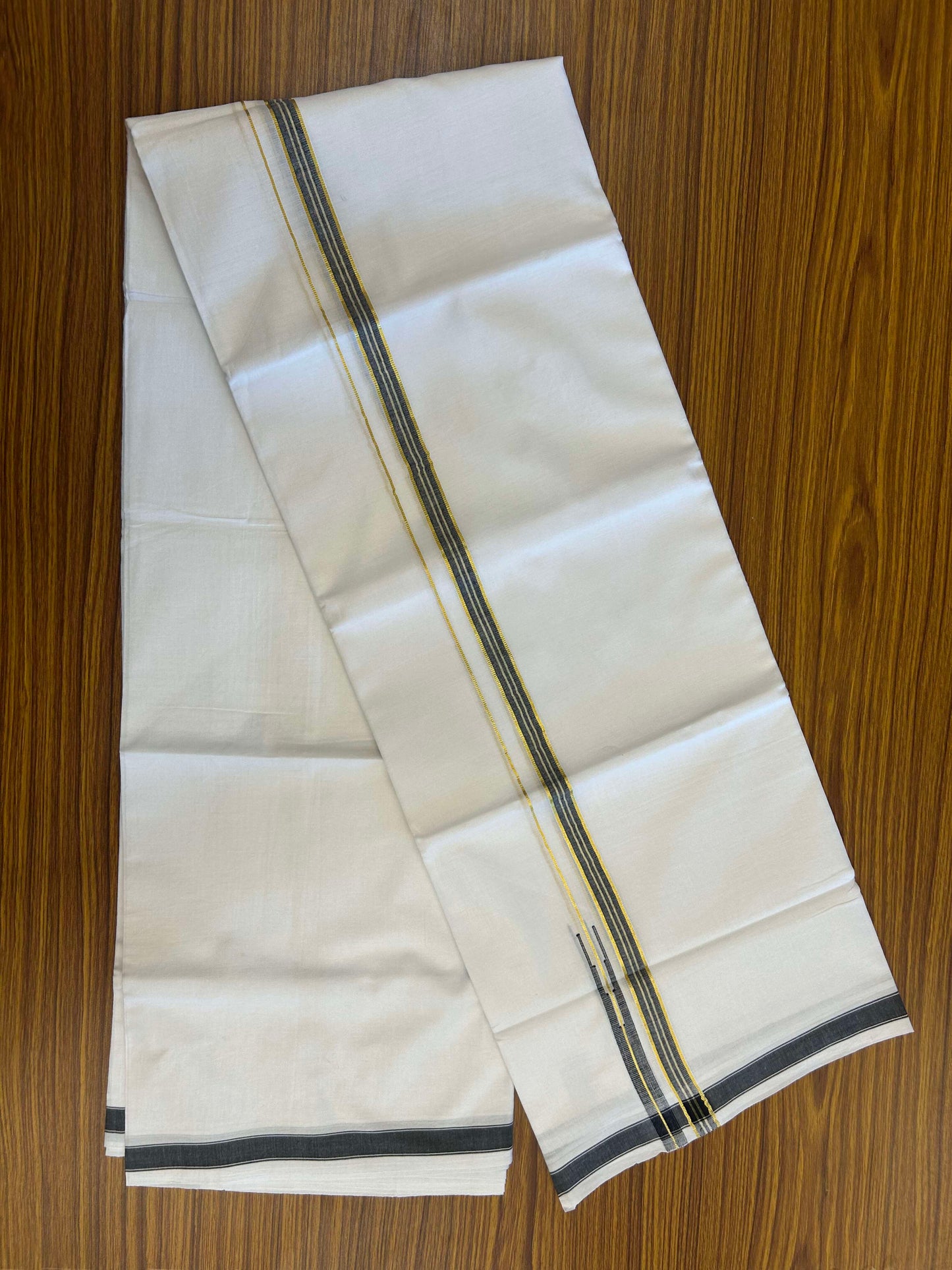 20% Discount!! Kaitharikada Balaramapuram 100% Pure Cotton Pure White Double Mundu/Dothi - 100x80 - 1.5 cm Black & Gold Kasav Puliyilakkara One Side Chutty Kara 3.90 m (8 muzham) - 35 KK5310 CKS
