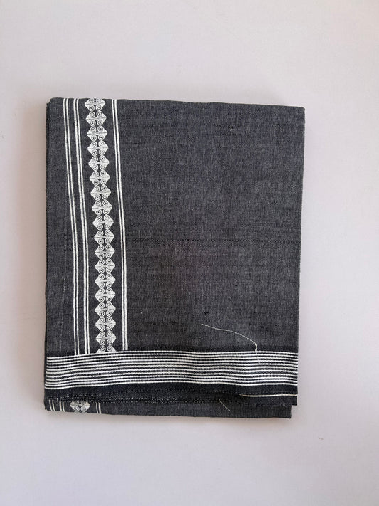 Single Kaily / Lungi - Kaitharikada - Mixed Cotton - 2/40s twisted - 2 inch White Printed Design Kara With White & Black Colour Body (2 meter / 4 muzham) - 19 KK8090 SAT