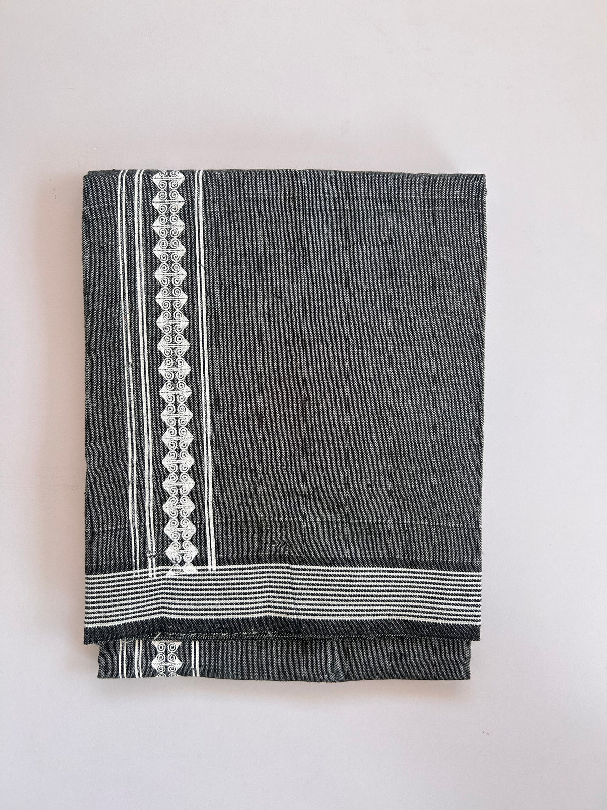 Single Kaily / Lungi - Kaitharikada - Mixed Cotton - 2/40s twisted - 2 inch White Printed Design Kara With Light green & Black Colour Body (2 meter / 4 muzham) - 20 KK8089 SAT