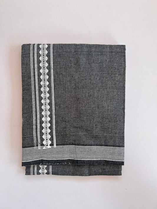 Single Kaily / Lungi - Kaitharikada - Mixed Cotton - 2/40s twisted - 2 inch White Printed Design Kara With Light green & Black Colour Body (2 meter / 4 muzham) - 20 KK8090 SAT