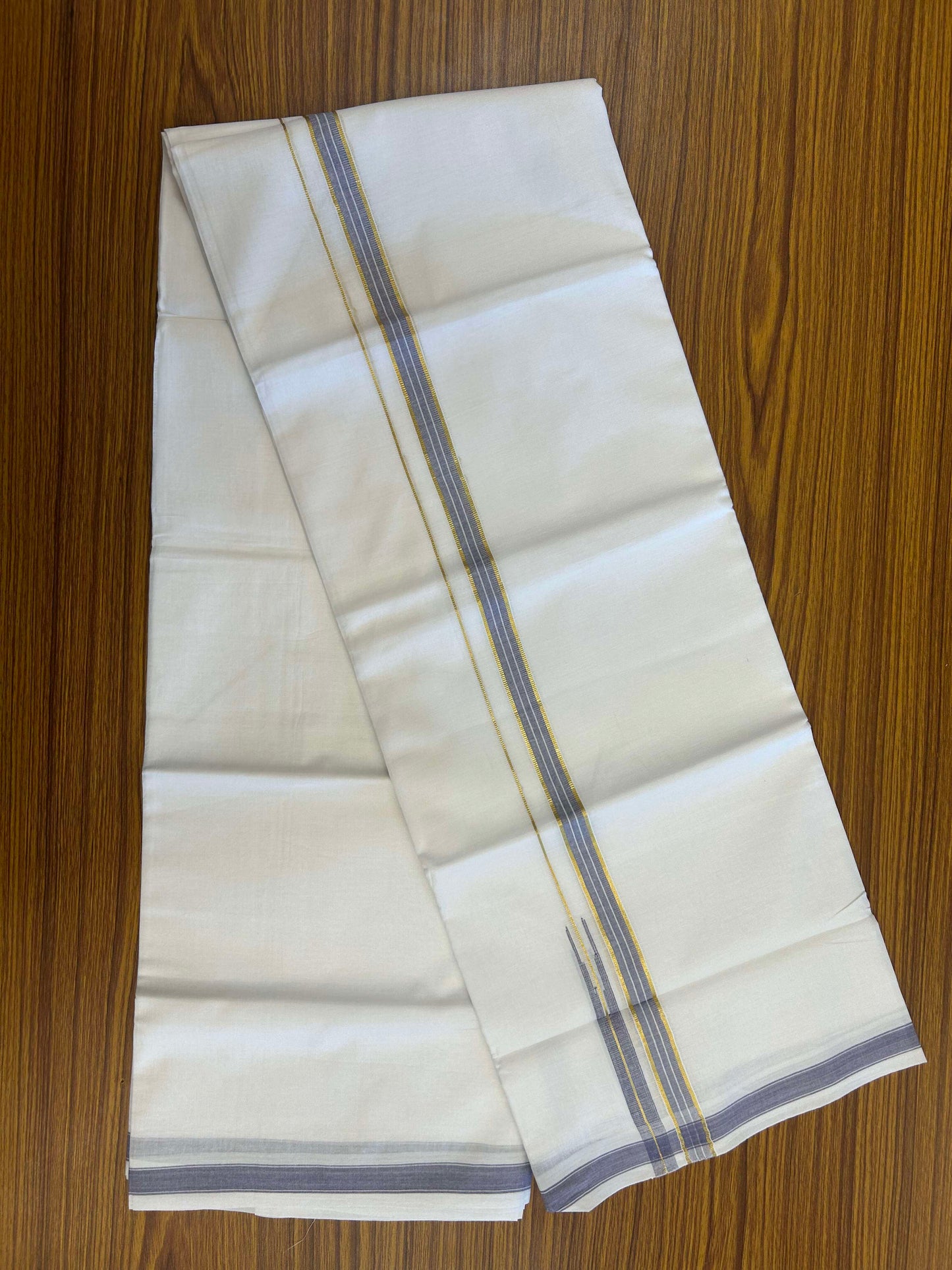 20% Discount!! Kaitharikada Balaramapuram 100% Pure Cotton Pure White Double Mundu/Dothi - 100x80 - 1.5 cm Lavender & Gold Kasav Puliyilakkara One Side Chutty Kara 3.90 m (8 muzham) - 38 KK5310 CKS