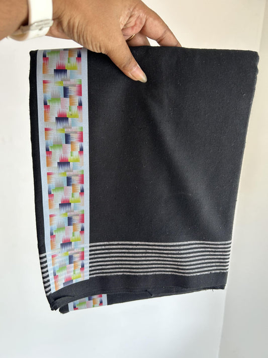 Kaitharikada - Single Kaily / Lungi - Mixed Cotton - 40s twisted - 2 inch Multi Colour Printed Design Kara with Black colour body (2 meter / 4 muzham) - 25 KK8058 GAN