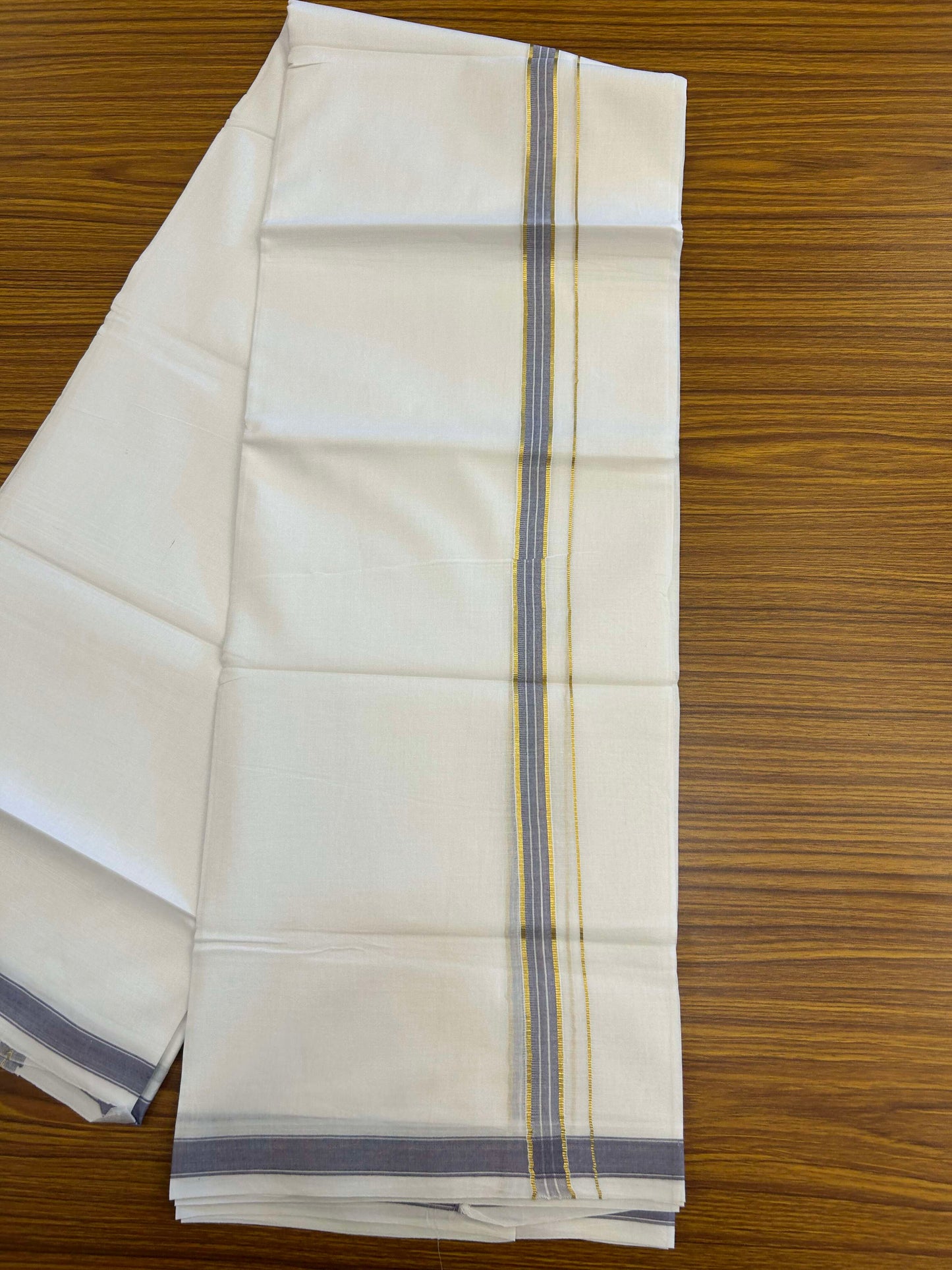 20% Discount!! Kaitharikada Balaramapuram 100% Pure Cotton Pure White Double Mundu/Dothi - 100x80 - 1.5 cm Lavender & Gold Kasav Puliyilakkara One Side Chutty Kara 3.90 m (8 muzham) - 38 KK5310 CKS