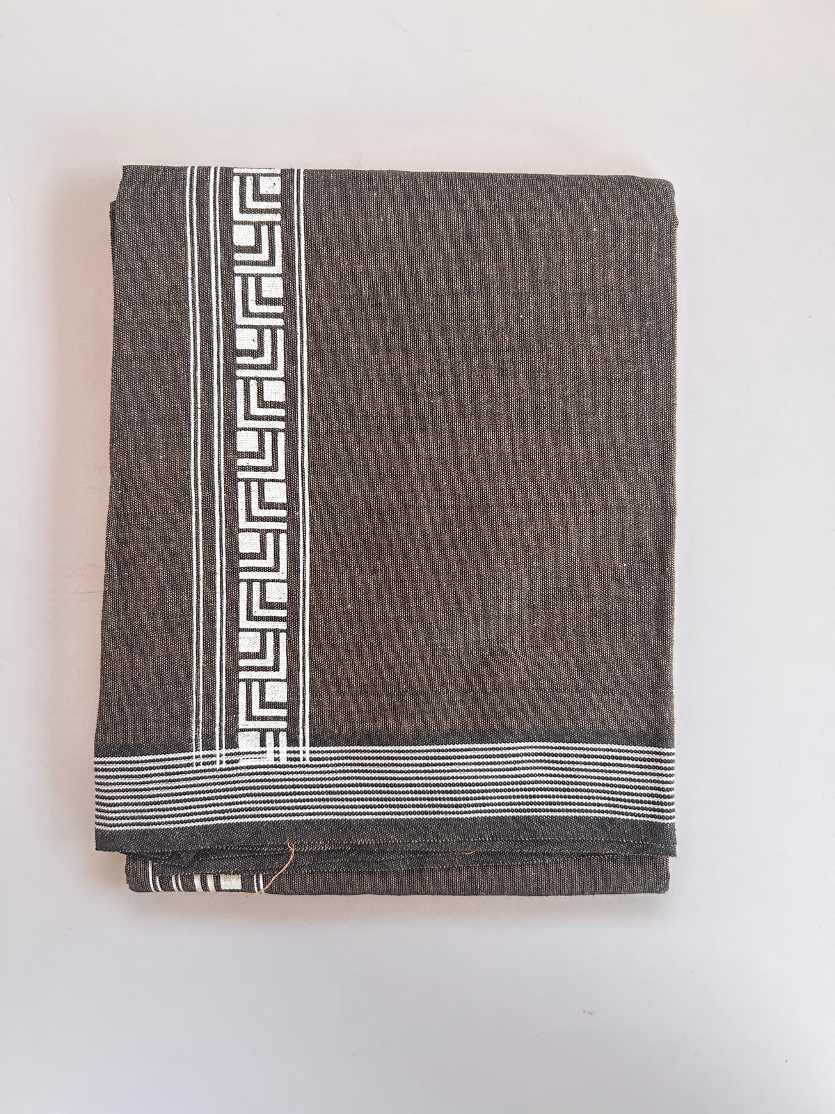 Single Kaily / Lungi - Kaitharikada - Mixed Cotton - 2/40s twisted - 2 inch White Printed Design Kara With Brown & Black Colour Body (2 meter / 4 muzham) - 6 KK8089 SAT