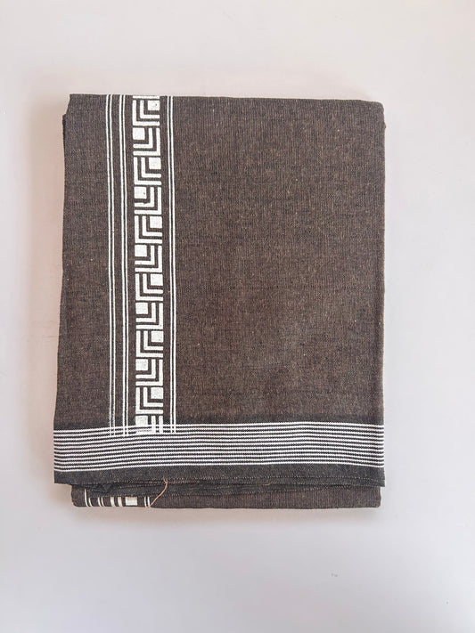 Single Kaily / Lungi - Kaitharikada - Mixed Cotton - 2/40s twisted - 2 inch White Printed Design Kara With Brown & Black Colour Body (2 meter / 4 muzham) - 6 KK8090 SAT