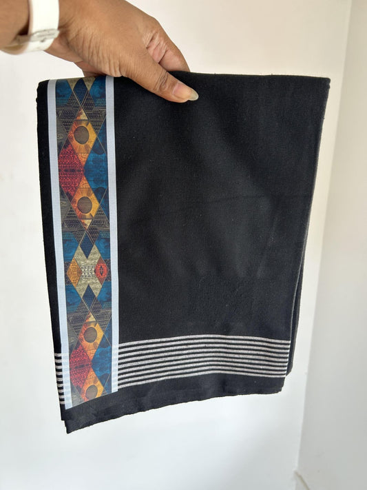 Kaitharikada - Single Kaily / Lungi - Mixed Cotton - 40s twisted - 2 inch Multi Colour Printed Design Kara with Black colour body (2 meter / 4 muzham) - 23 KK8058 GAN