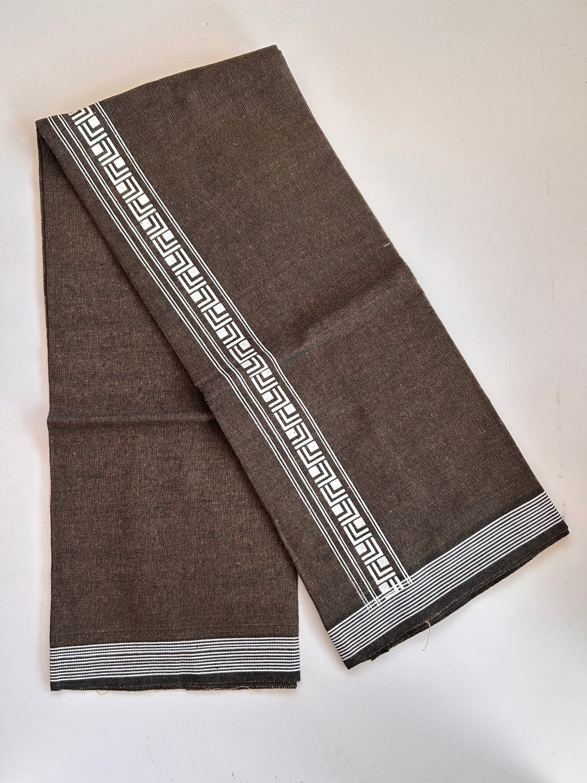 Single Kaily / Lungi - Kaitharikada - Mixed Cotton - 2/40s twisted - 2 inch White Printed Design Kara With Brown & Black Colour Body (2 meter / 4 muzham) - 6 KK8089 SAT