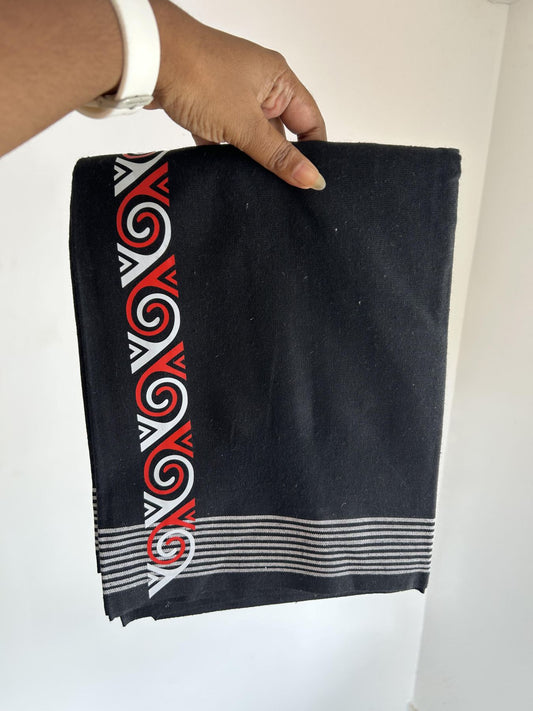 Kaitharikada - Single Kaily / Lungi - Mixed Cotton - 40s twisted - 1.25 inch Red & White Printed Design Kara with Black colour body (2 meter / 4 muzham) - 21 KK8058 GAN
