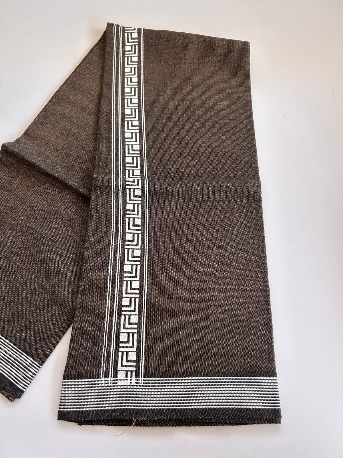 Single Kaily / Lungi - Kaitharikada - Mixed Cotton - 2/40s twisted - 2 inch White Printed Design Kara With Brown & Black Colour Body (2 meter / 4 muzham) - 6 KK8089 SAT