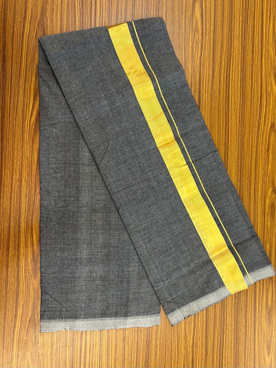 25% Discount! KaithariKada HANDLOOM  UNAKKUPAAV Balaramapuram - 100% PURE Cotton OFF White - (Unbleached) Double Mundu/Dothi - 120(Twisted) x 80 - Black Shaded Colour Body - 1.75 inch Gold Kasavu Kara - 1 KK8033 REA