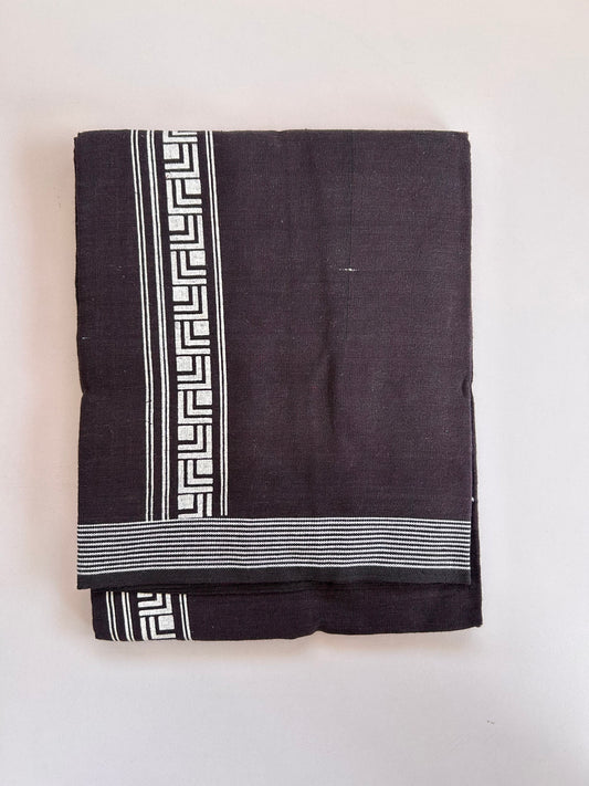 Single Kaily / Lungi - Kaitharikada - Mixed Cotton - 2/40s twisted - 2 inch White Printed Design Kara With Dark Burgandy & Black Colour Body (2 meter / 4 muzham) - 7 KK8090 SAT