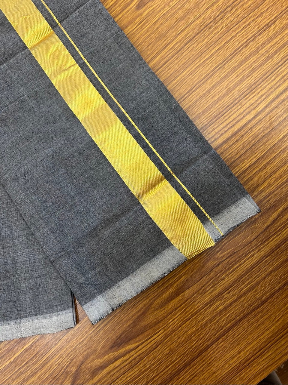 25% Discount! KaithariKada HANDLOOM  UNAKKUPAAV Balaramapuram - 100% PURE Cotton OFF White - (Unbleached) Double Mundu/Dothi - 120(Twisted) x 80 - Black Shaded Colour Body - 1.75 inch Gold Kasavu Kara - 1 KK8033 REA